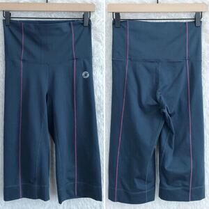 Aerie Fit American Eagle Foldover Yoga Capri Pants Gray Pink Wide Leg Womens XS